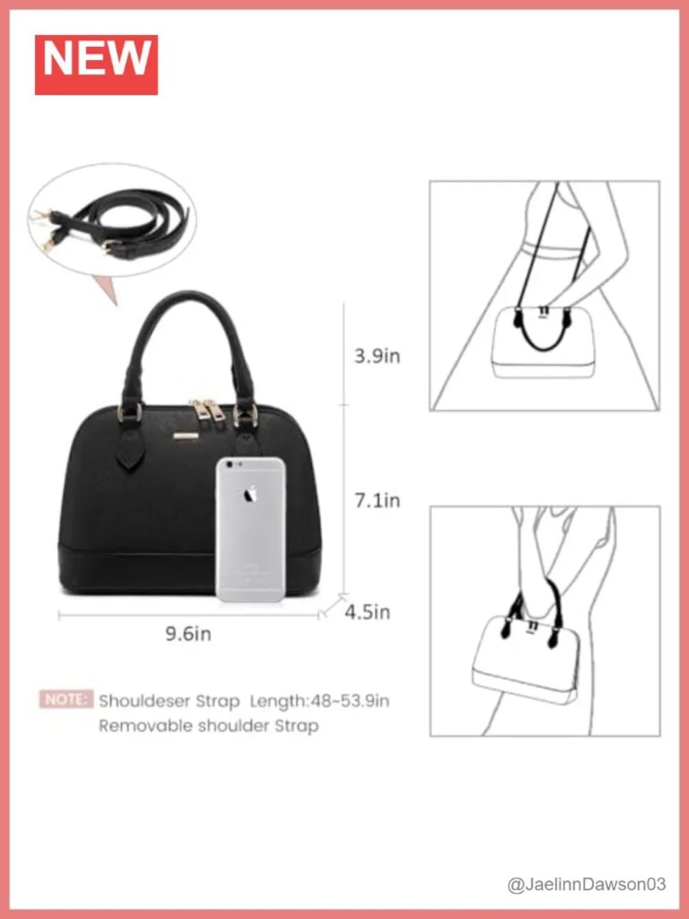 Faux Leather Satchel Handbag with Double Zip, Adjustable Strap Crossbody Purse